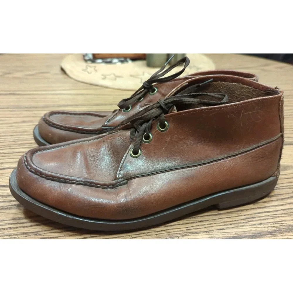 Vintage Orvis Chukka Men Brown Leather Ankle Boots Size 7.5 E Moc‎ Toe Shoes